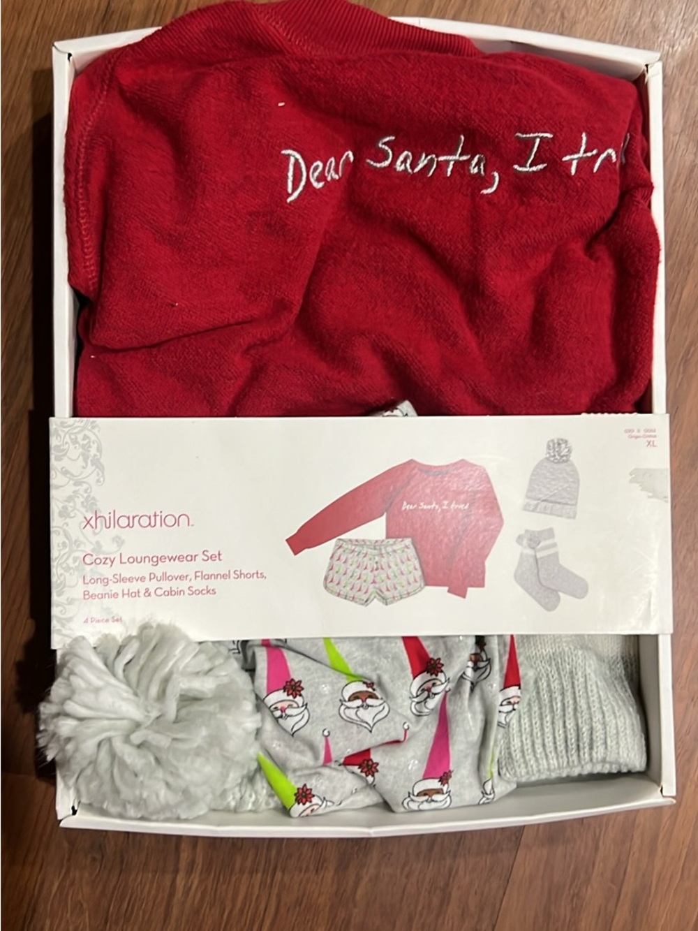 Xhilaration Red Women’s Cozy Loungewear Set with Santa Print